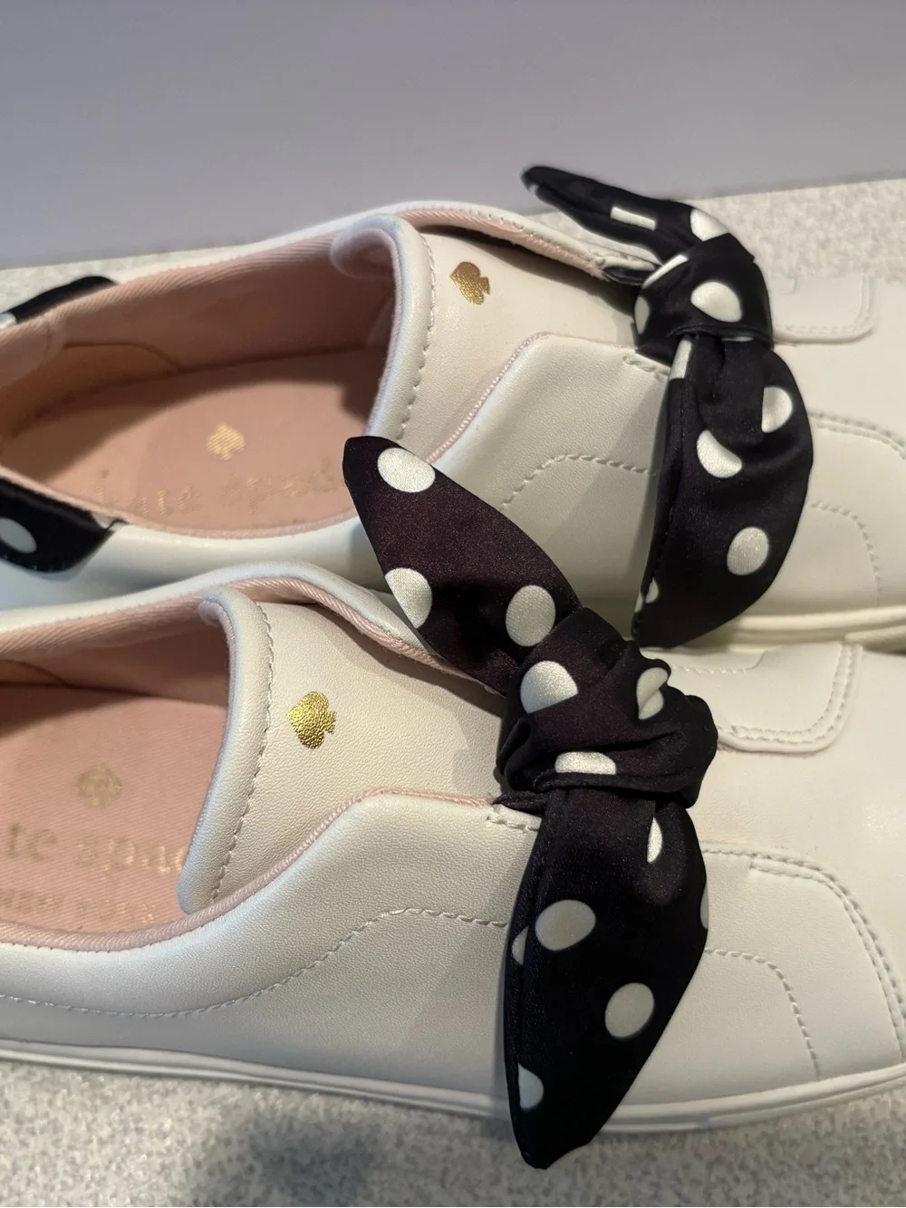 Kate Spade White Women's Slip-On Sneakers with Polka Dot Bow 7.5